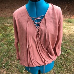 Black Swan peach lace up top